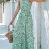 Women's Maxi Dress Ditsy Floral Halter Sleeveless A Line High WAIS Summer Casual Dress