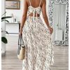 Women's Summer Maxi Dress V Neck Bow Tie Cutout Boho Vacation Ruffle Long Dresses