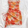 Women's Floral Strapless Mini Dresses Summer Beach Vacation Short Bandeau Bodycon Dress