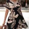 Women's Floral Print Short Sleeve V Neck Dress Casual Summer Lace Trim A Line Short Dresses
