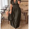 Women's Plus Size Deep V Neck Maxi Dress Short Sleeve Split Hem Flowy Summer Dresses