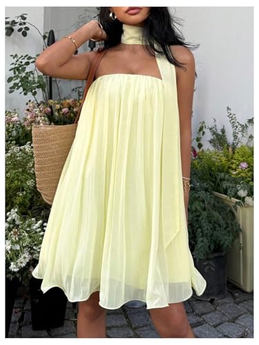 Women's Y2k Tube Mini Dress Sleeveless Party Beach Summer Flowy Sundresses with Scarf