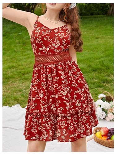 Girl's Floral Print Ruffle Hem Sleeveless Summer Cami Dresses