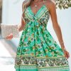 Women's Backless Halter Beach Dress Boho Ruffle Plunge V Neck Mini Sundress Summer Dresses