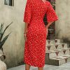 Women's Half Sleeve Floral Print Wrap Dress Boho V Neck Flowy A Line Midi Dresses