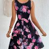 Women's Boho Floral Print Scoop Neck Tank Dress Summer Ruffle A Line Knee Length Dresses
