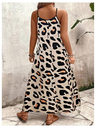Women's Plus Size Leopard Print Sleeveless Loose Flowy Maxi Cami Dress Summer Going Out Outfits