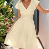 Women's Dress V Neck Flutter Sleeve Smocked Short A Line Casual Summer Knee Length Dress