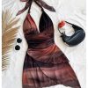 Women's Plus Size Sundresses Vintage Ombre Halter Deep V Neck Bodycon Summer Mini Dress