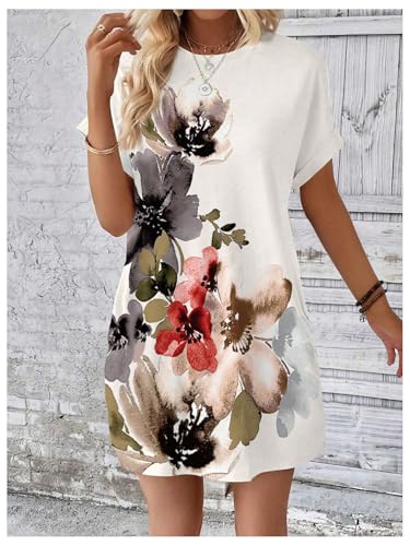 Women's Floral Print Mini Dresses Dolman Short Sleeve Crewneck Summer Vacation Dress