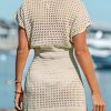Women Crochet Swim Cover Up Short Sleeve V Neck Bathing Suit Beach Dress Summer Swimwear Coverups