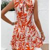 Women's Boho Knot Back Sleeveless Swing Shift Dress Flounce Ruffle Hem Summer Dresses