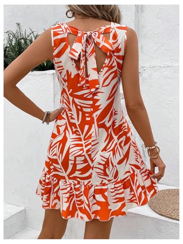 Women's Boho Knot Back Sleeveless Swing Shift Dress Flounce Ruffle Hem Summer Dresses