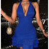 Women's Summer Halter Bodycon Mini Dress Sexy Deep V Ruffle Party Cocktail Cami Dresses