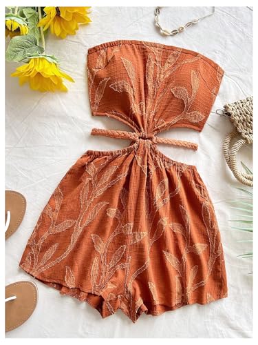 Women's Boho Cutout Open Back Tie Tube Rompers Summer Strapless Shorts Jumpsuit