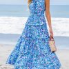 Women's Maxi Dress Ruffled V Neck Abstract Printed Sleeveless Self Tie A Line Long Summer Formal Dress