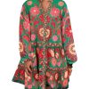 Women's Floral Print Summer Short Dresses Boho Beach Long Sleeve Button Down Flowy Smock Dress