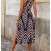 Women's Summer Printed One Shoulder Dress Cut Out Split Hem Flowy Midi Dresses