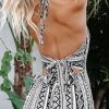 Women's Backless Halter Neck Dress Spaghetti Strap Tie Dress Smocked Waist Flounce Hem Maxi Dresses