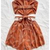 Women's Boho Cutout Open Back Tie Tube Rompers Summer Strapless Shorts Jumpsuit