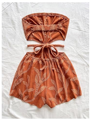 Women's Boho Cutout Open Back Tie Tube Rompers Summer Strapless Shorts Jumpsuit