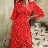 Women's Half Sleeve Floral Print Wrap Dress Boho V Neck Flowy A Line Midi Dresses