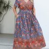 Women's Plus Size Summer Dress V Neck Short Ruffle Sleeves Flowy X Line Maxi Dress Wide Belt