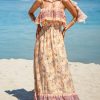 Women Ruffle Floral Summer Dress Spaghetti Strap Backless Flounce Casual Sundress Beach Holiday Maxi Dress