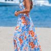 Women's Summer Dresses Abstract Floral One Shoulder A Line Smocked Tiered Maxi Dress