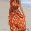 Women's One Shoulder Floral Printed Sleeveless Smocked Waist Maxi Dress Summer Boho Long Dress