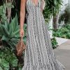 Women's Backless Halter Neck Dress Spaghetti Strap Tie Dress Smocked Waist Flounce Hem Maxi Dresses
