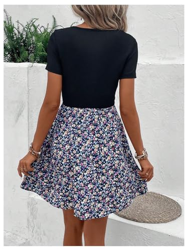 Women's Elegant Floral Dresses Scoop Neck Short Sleeve Short Dress for Women 2025