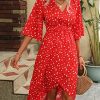 Women's Half Sleeve Floral Print Wrap Dress Boho V Neck Flowy A Line Midi Dresses