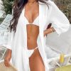 Women Swimsuit Coverup Button Down Casual Shirt Dress V Neck Beach Cover Ups with Pockets XS-XL
