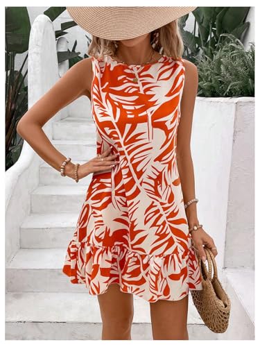 Women's Boho Knot Back Sleeveless Swing Shift Dress Flounce Ruffle Hem Summer Dresses