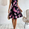 Women's Boho Floral Print Scoop Neck Tank Dress Summer Ruffle A Line Knee Length Dresses