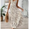 Women's Summer Maxi Dress V Neck Bow Tie Cutout Boho Vacation Ruffle Long Dresses