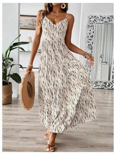 Women's Summer Maxi Dress V Neck Bow Tie Cutout Boho Vacation Ruffle Long Dresses