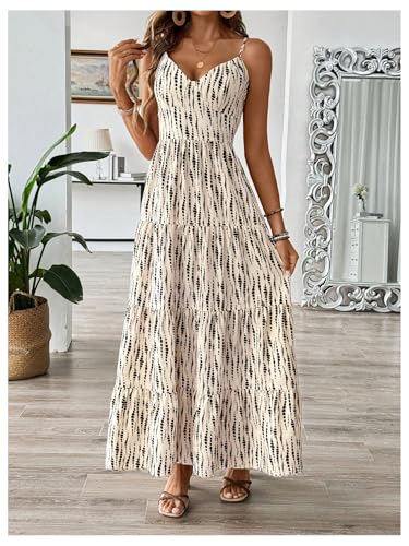 Women's Summer Maxi Dress V Neck Bow Tie Cutout Boho Vacation Ruffle Long Dresses