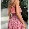 Women's Plaid Strapless Bubble Dress Sleeveless Ruffle Mini Tube Dresses