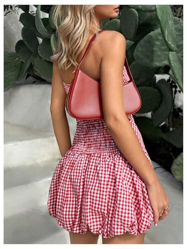 Women's Plaid Strapless Bubble Dress Sleeveless Ruffle Mini Tube Dresses