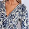 Women's Mini Dress Smocked V Neck Long Sleeve Empire Waist Casual A Line Dress