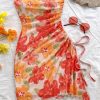 Women's Floral Strapless Mini Dresses Summer Beach Vacation Short Bandeau Bodycon Dress