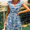 Women's Mini Dresses Summer Beach V Neck Flutter Sleeve Floral A Line Short Casual Dress