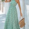 Women's Maxi Dress Ditsy Floral Halter Sleeveless A Line High WAIS Summer Casual Dress