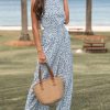 Women Floral Summer Maxi Jumpsuit with Pocket Mock Neck Elastic Waist Wide Leg Business Wedding Casual Holiday Dressy