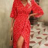 Women's Half Sleeve Floral Print Wrap Dress Boho V Neck Flowy A Line Midi Dresses