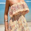 Women Ruffle Floral Summer Dress Spaghetti Strap Backless Flounce Casual Sundress Beach Holiday Maxi Dress