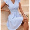 Women's Summer Party Striped Dress Ruffle V Neck A Line Flowy Beach Mini Dresses