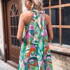 Women's Floral Print Tunic Dress Criss Cross Sleeveless Halter Summer Short Dresses